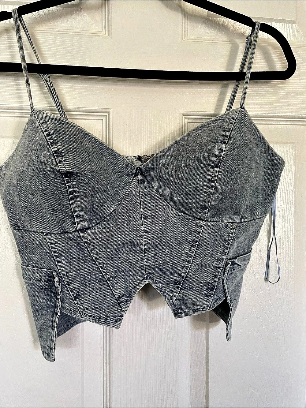 privy Denim Corset Crop Top in Blue Like New